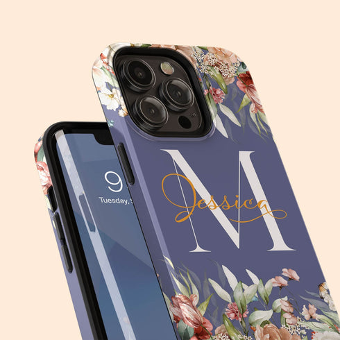 Blushing Flowers Monogram Custom Name iPhone Case